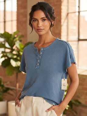 NWT Billabong Essentials Blue Thermal Henley Long Sleeve Top Shirt